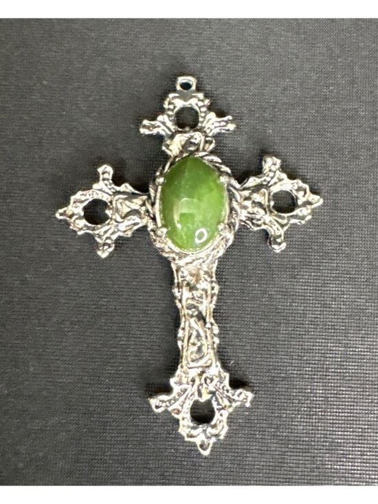 Jewelry - Gothic Byzantine Cross Pendant With Green Gemstone Costume Religious Jewelry